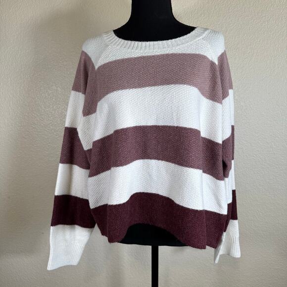 NWOT Pinque Waffle Knit Long Sleeve Color Block Stripped Cropped Sweater Size XL - Picture 1 of 10